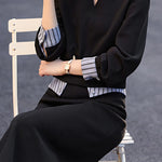 Shirt Collar Color-Block Two-Piece Set - liwisi