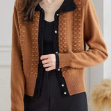 Shirt Collar Jacquard Knit Cardigan - 2 Colors Available - liwisi