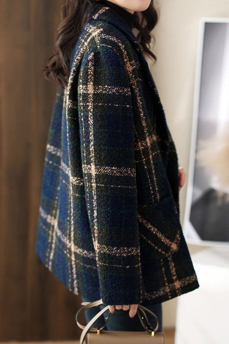 Vintage Plaid Wool Blend Coat - liwisi