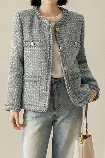 Elegant-Inspired No-Collar Jacket with Lining - liwisi
