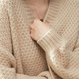 Open Collar Full Opening Buttonless Shawl Knit Jacquard Plain Cardigan - liwisi