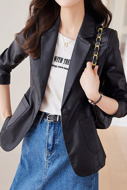 Montgomery Collar Leather Tailored Jacket - 2 Colors Available - liwisi