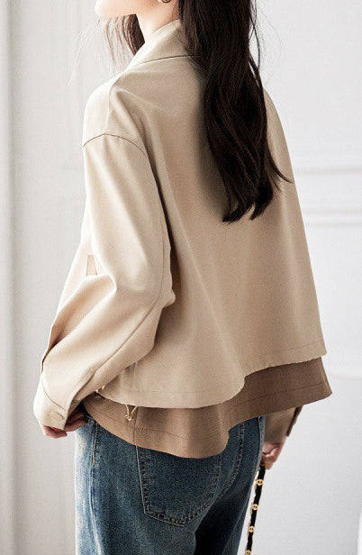Shirt Collar Drop Shoulder Jacket - liwisi