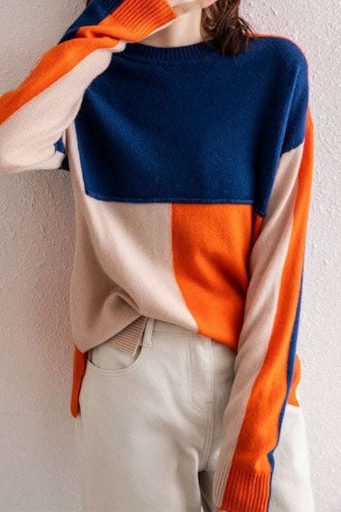 Round Neck Bi-Color Slit Knit - liwisi