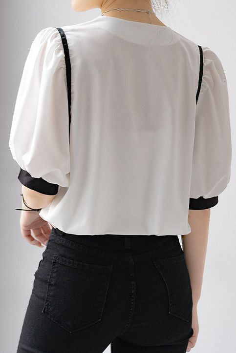 French-style fashionable puff sleeve shirt - liwisi