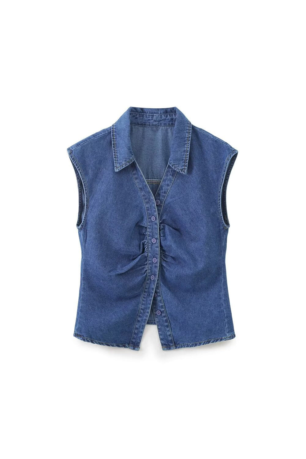 Skipper Collar Gathered Denim Gilet - liwisi