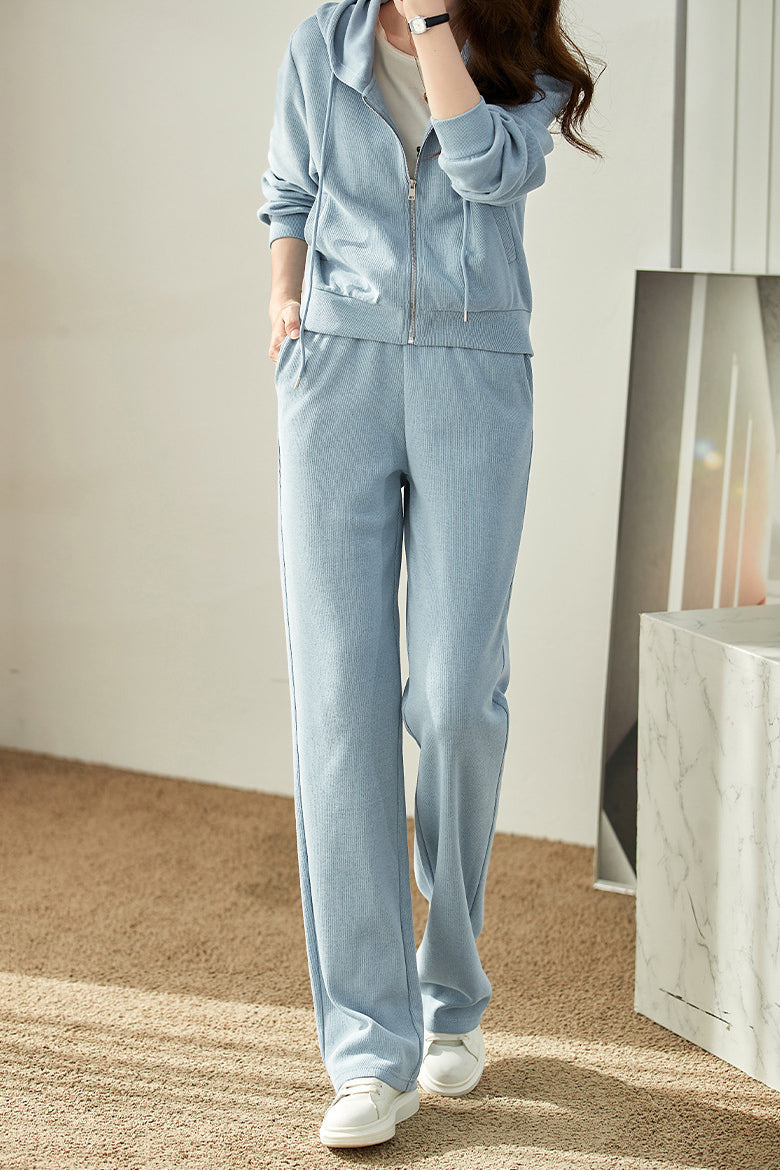 Two-Piece Set: Hooded Embroidered Jacket + Easy Waist Pants - liwisi