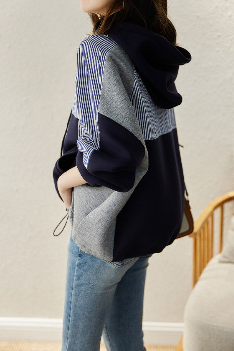 Casual Contrast Panel Hoodie - liwisi