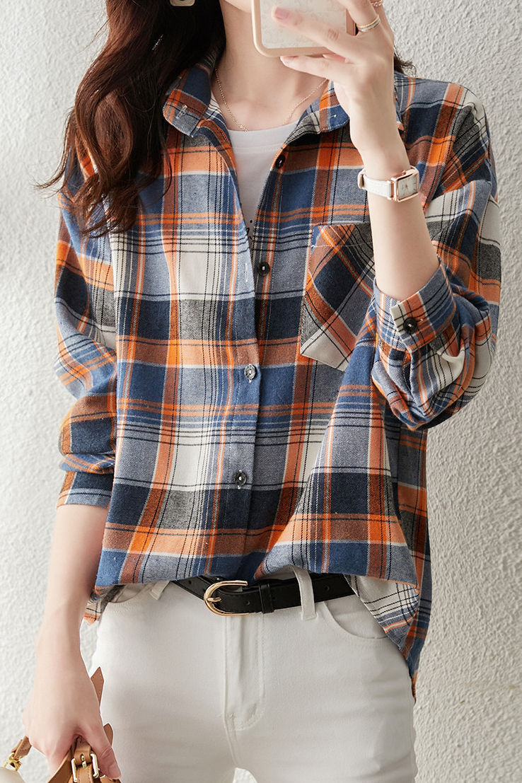 Early Autumn Stylish Casual Checkered Sleeve Shirt - liwisi