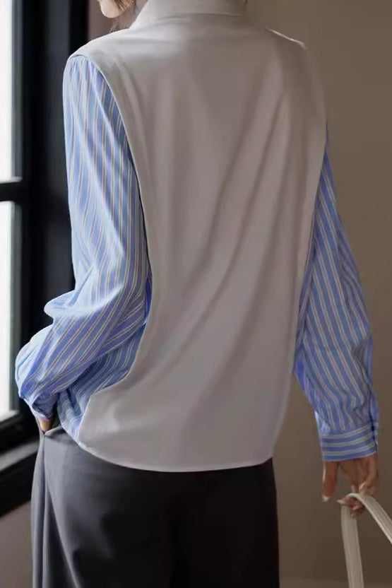 Layered Look Striped Sleeve Casual Shirt - liwisi