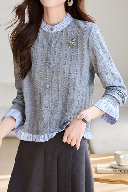 Early Autumn Striped Ruffled Knit Top - liwisi