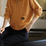 Casual Solid-Color Tied Hooded Knitted Cardigan