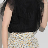 Round Neck Double Tulle Flare Sleeve T-Shirt - 2 Colors Available - liwisi