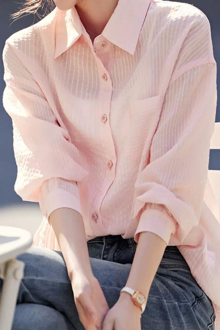 Casual Lightweight Striped Button-Down Shirt - liwisi