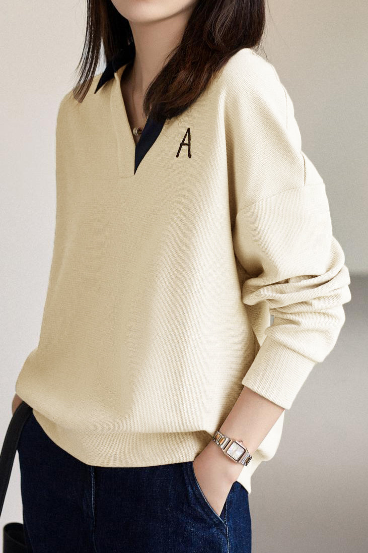 Skipper Collar Logo Embroidered Sweatshirt - 2 Colors Available - liwisi