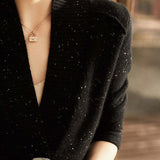 Right Front Opening Left Overlap Single Button Convertible V-Neck Cardigan - liwisi