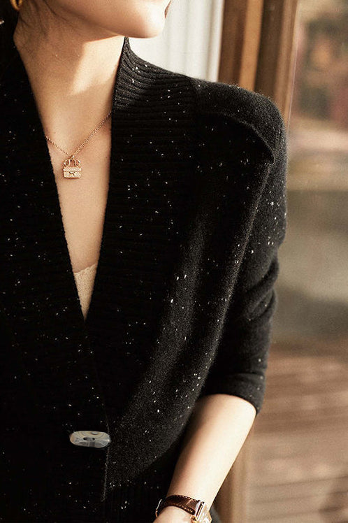 Right Front Opening Left Overlap Single Button Convertible V-Neck Cardigan - liwisi