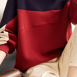 Round-neck Long-sleeved Loose Patchwork Sweatshirt. - liwisi