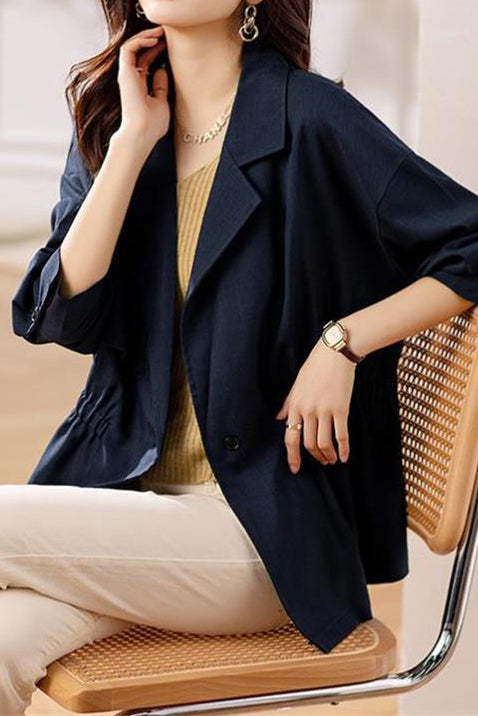 Notch Lapel Collar Drop Shoulder Jacket - 2 Colors Available - liwisi