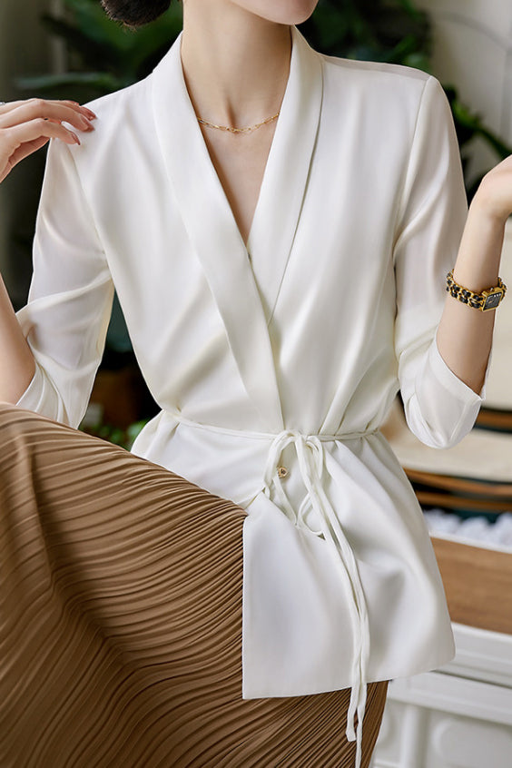 Shawl Collar Tie Belted Tailored Jacket - 3 Colors Available - liwisi