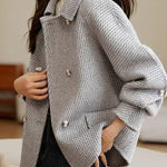 Stand Collar Double Button Melton Coat with Lining - liwisi