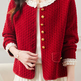 Elegant Ruffled Collar Pearl Decor Jacket - 3 Colors Available - liwisi