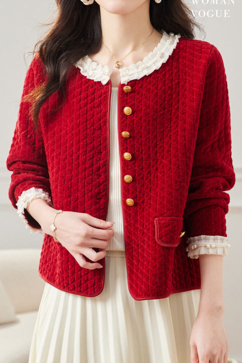 Elegant Ruffled Collar Pearl Decor Jacket - 3 Colors Available - liwisi