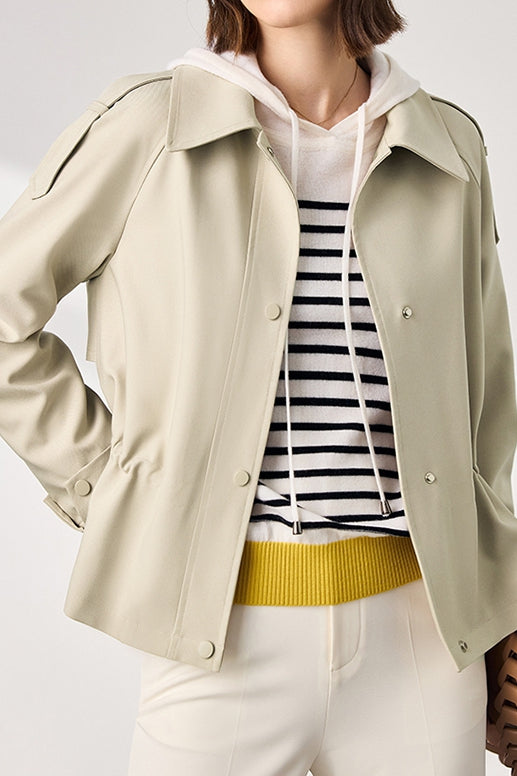 Short Trench Coat with Drawstring Waist - liwisi
