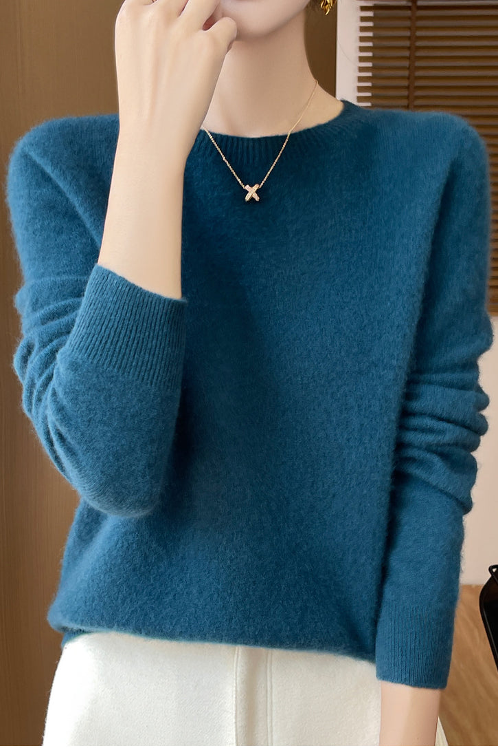 Solid-color round-neck base layer shirt - liwisi
