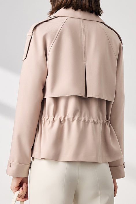 Short Trench Coat with Drawstring Waist - liwisi