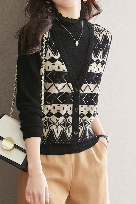 Half turtleneck fake two-piece top - liwisi