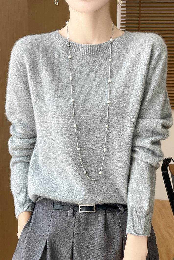 Solid-color round-neck base layer shirt - liwisi