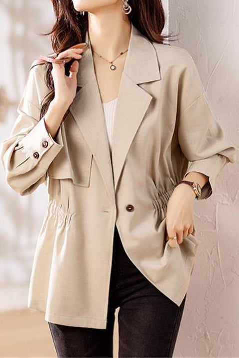 Notch Lapel Collar Drop Shoulder Jacket - 2 Colors Available - liwisi