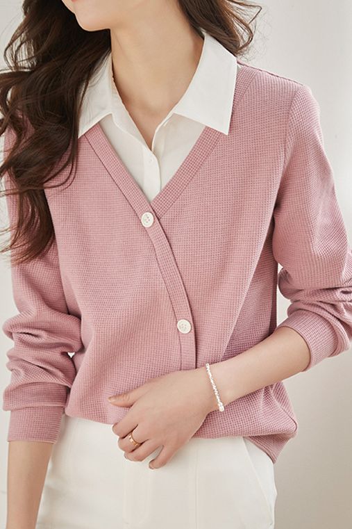 Faux Two-Piece Waffle Knit Sweatshirt - liwisi