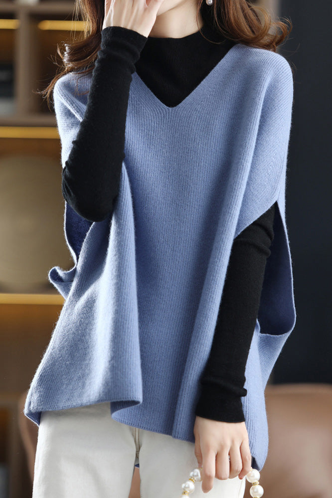 Poncho Style V-Neck Casual Knit Vest - 5 Colors Available - liwisi