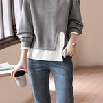 Layered Look Mixed Material Round Neck Sweatshirt - liwisi