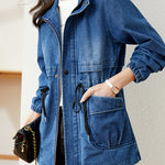 Stand Collar Zip-Up Denim Jacket - liwisi
