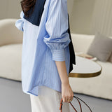 Shawl Sailor Collar Striped Shirt - liwisi
