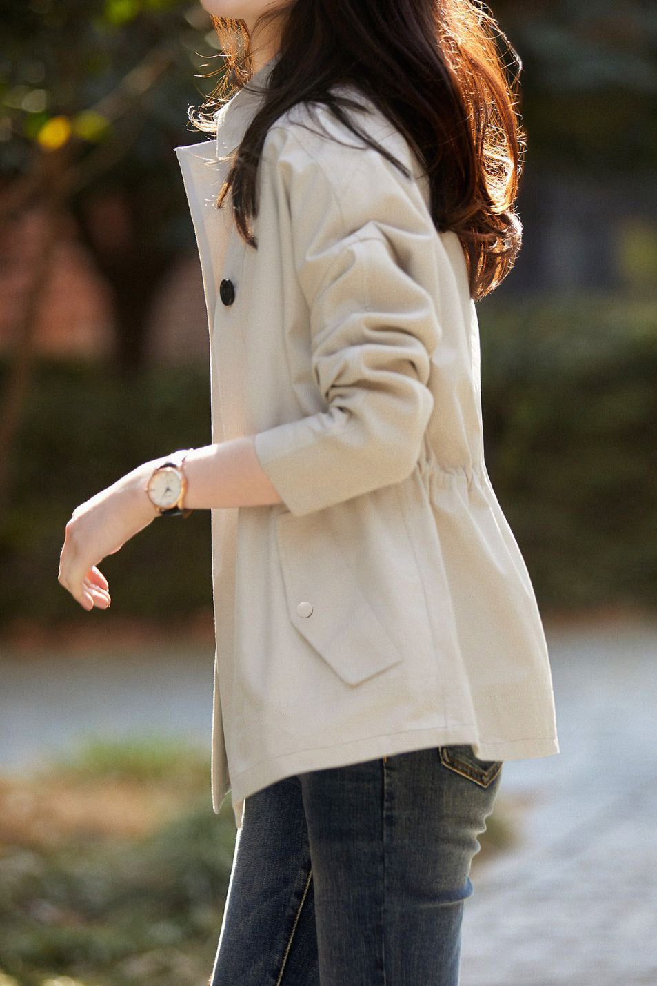 Simple lapel trench coat - liwisi