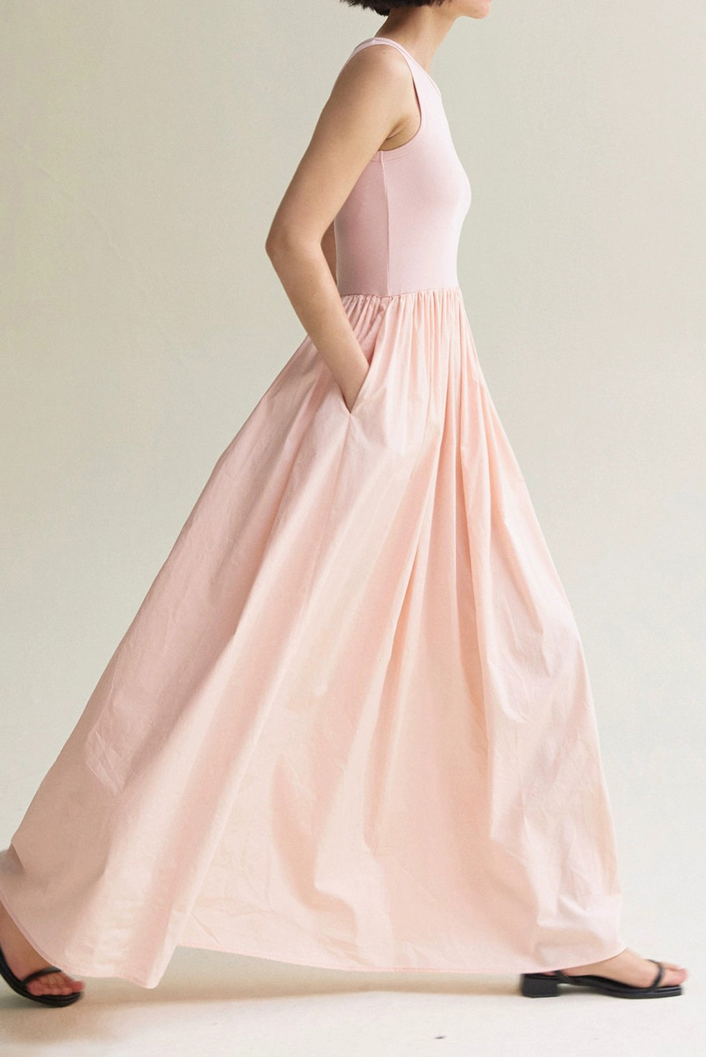 Round Neck Docking Maxi Tank Dress with Lining - 3 Colors Available - liwisi