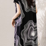 V-Neck Line Print Tie-Belted Dress - liwisi