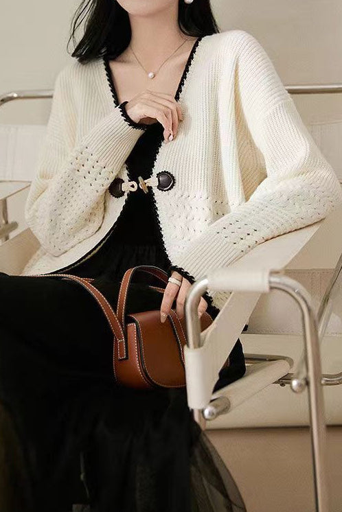 V-Neck Toggle Button Knit Cardigan - 2 Colors Available - liwisi