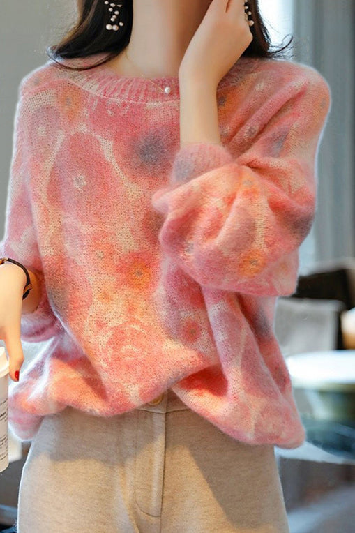 Round Neck Printed Pattern Knit Top - 2 Colors Available - liwisi