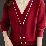 Contrast - color fake two - piece knitted sweater - liwisi