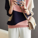 Round Neck Drop Shoulder Bi-Color Sweatshirt - liwisi