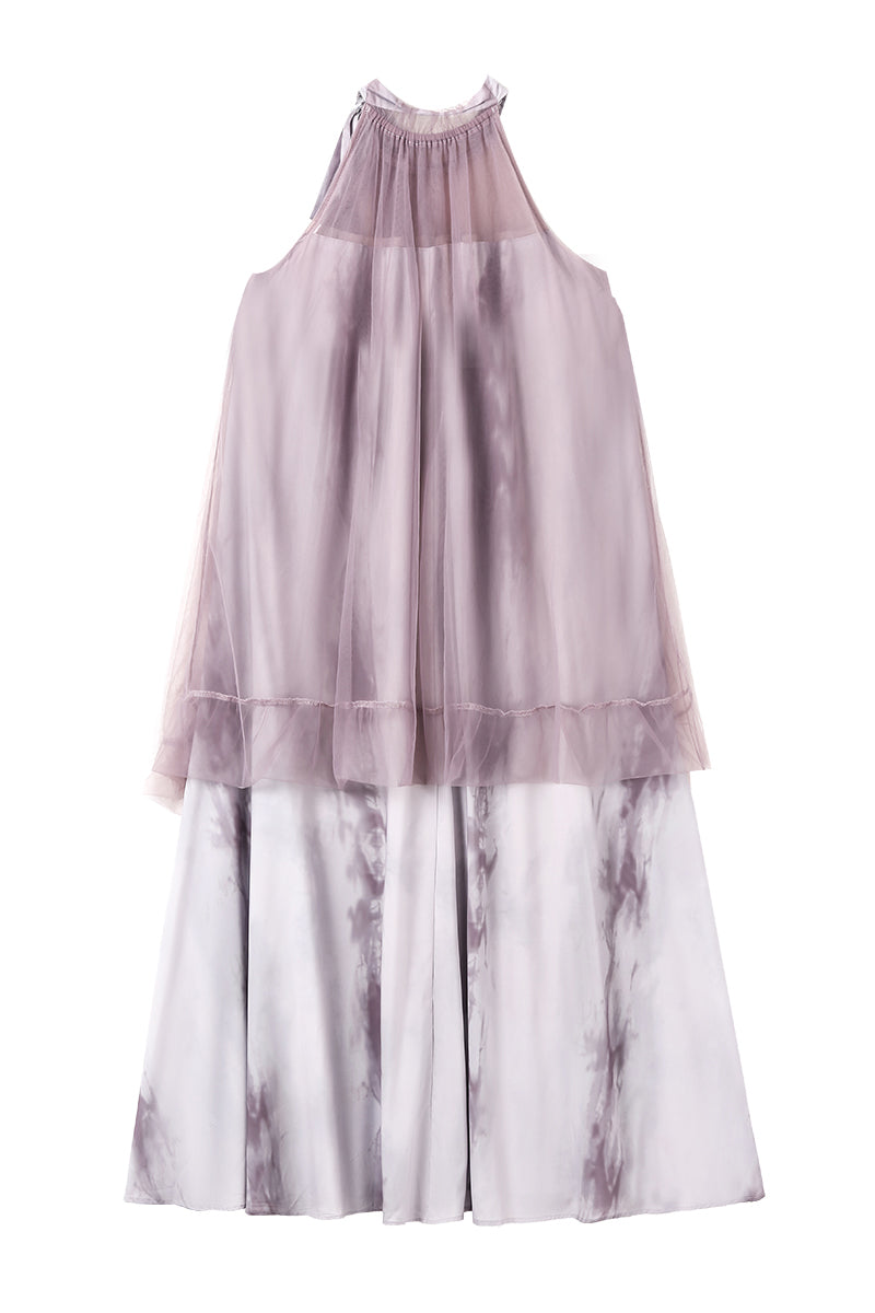 Halter Neck Tulle Contrast Ombre Long Dress with Lining - 3 Colors Available - liwisi