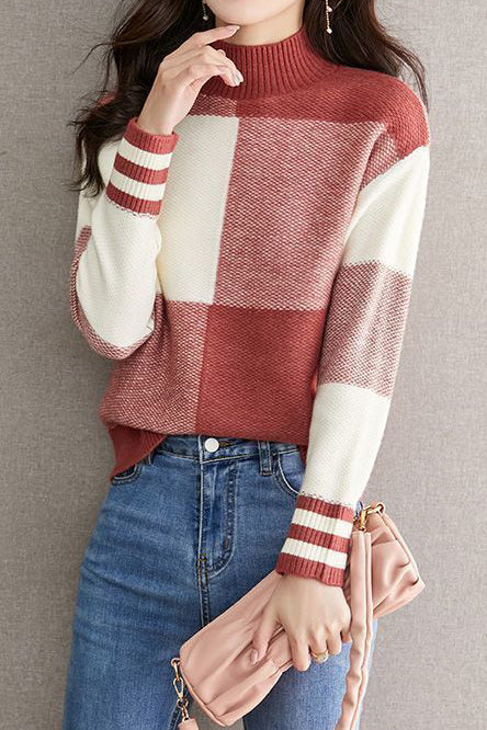 Bottle Neck Drop Shoulder Bi-Color Knit - 3 Colors Available - liwisi