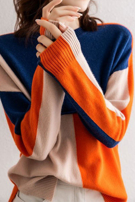 Round Neck Bi-Color Slit Knit - liwisi