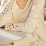 Ruffled Collar Open Knit Drop Shoulder Knit - 2 Colors Available - liwisi