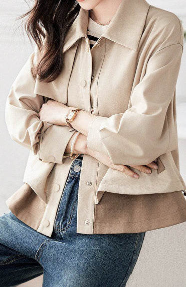 Shirt Collar Drop Shoulder Jacket - liwisi